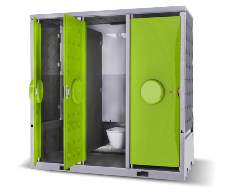 Opbouw pakket van mobiel sanitair (toiletten en lavabo’s) by Rotech